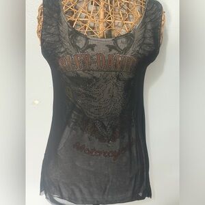 Harley-Davidson Women's Black tank top with eagle and bling underneath